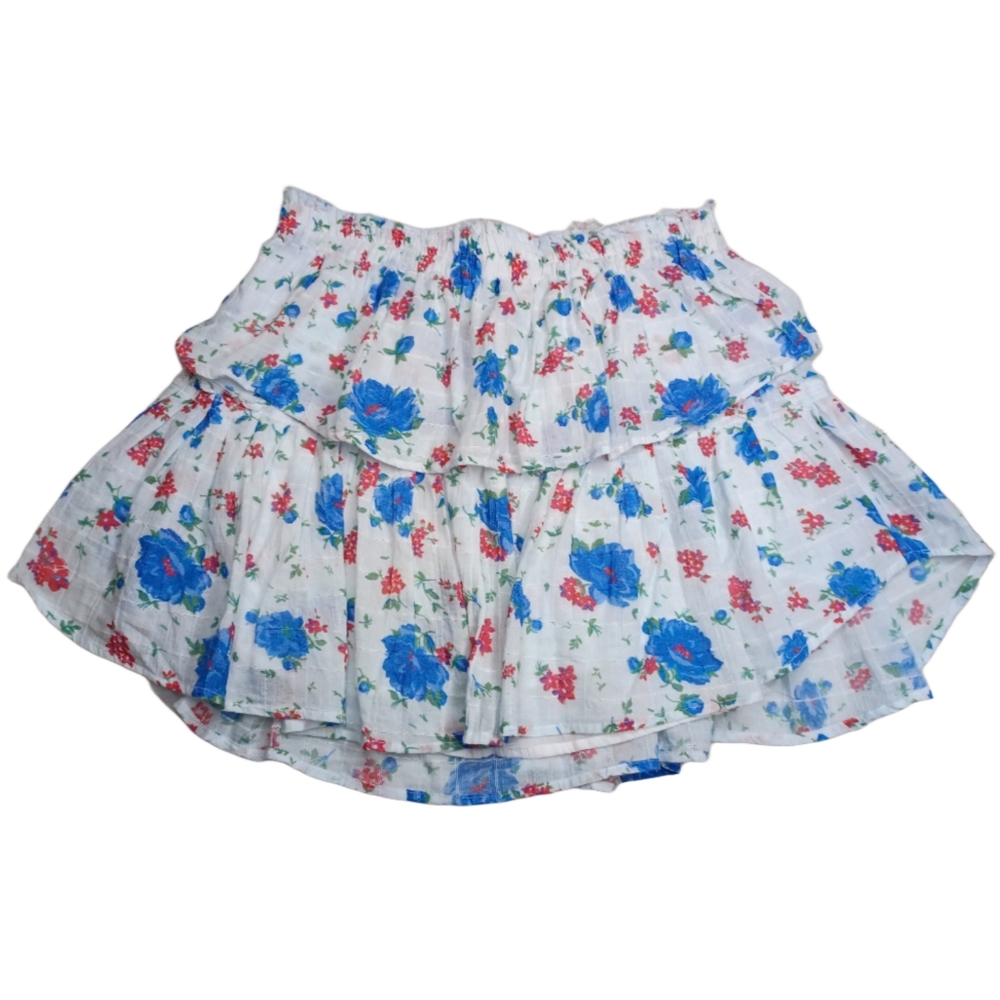 LoveShackFancy Floral Mini Skirt - Blue and Red on White